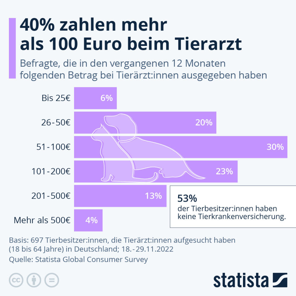 Infografik: 40% zahlen mehr als 100 Euro beim Tierarzt | Statista